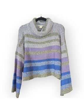 Sincerely Jules Striped Cowl Neck Crop Sweater Medium